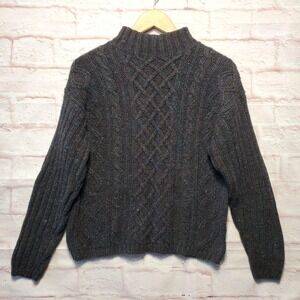 IVY Sweater Womens Medium Gray Speckled Irish Fisherman Style Wool Blend Donegal